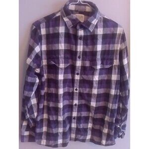 Womens Mossimo Athletic Fit Flannel Shirt  Purple Plaid Medium Button Up L/S